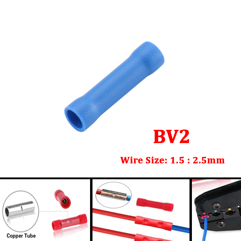 BV2 Insulated Crimp Terminal Blue For Wires Straight Butt Connectors
