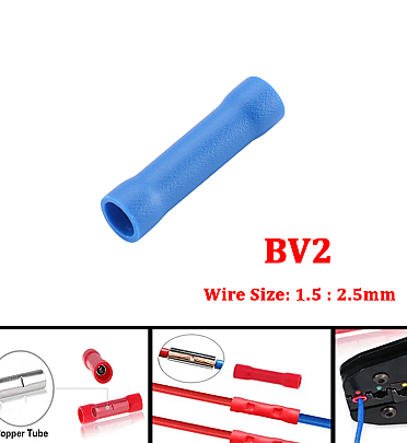 BV2 Insulated Crimp Terminal Blue For Wires Straight Butt Connectors