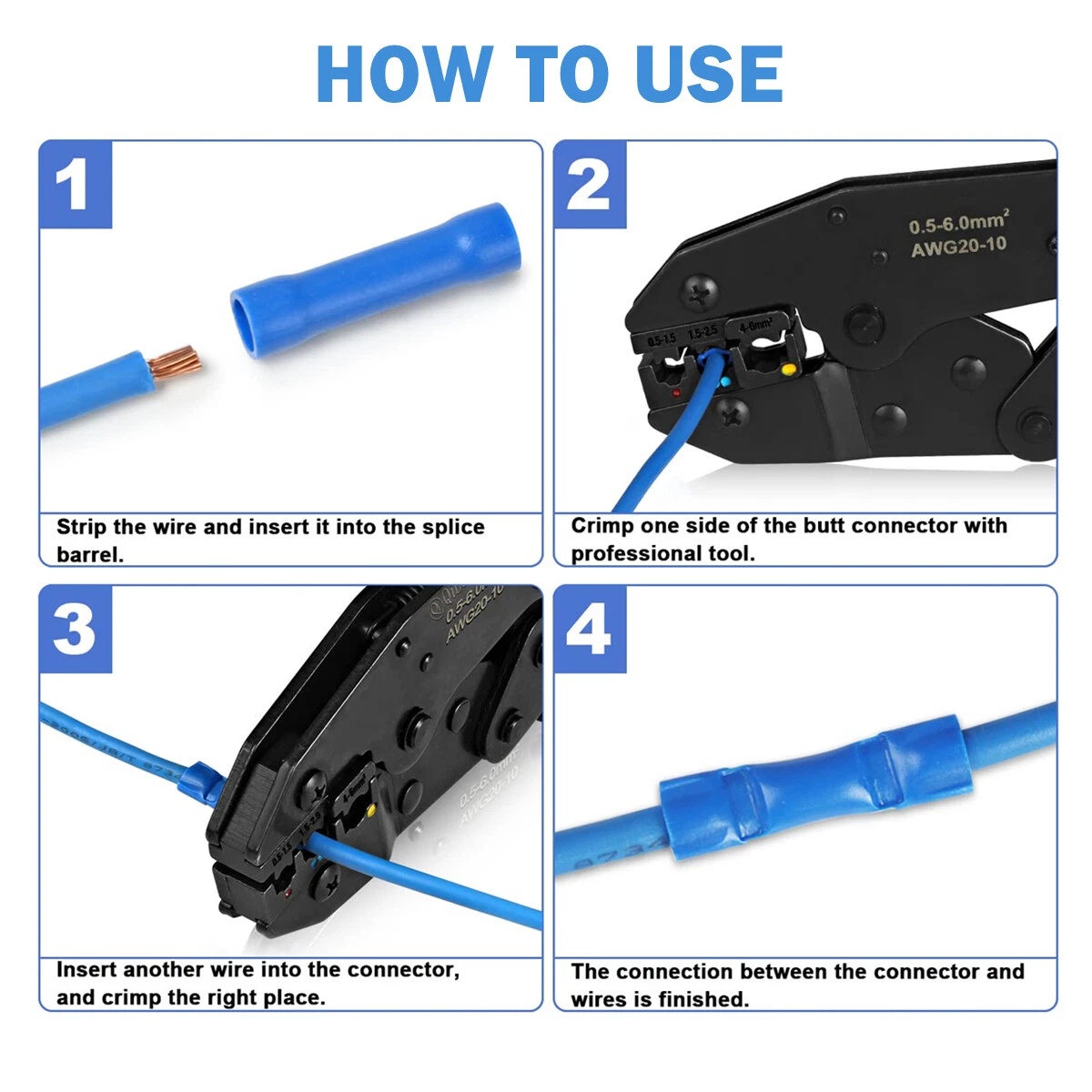 BV2 Insulated Crimp Terminal Blue For Wires Straight Butt Connectors