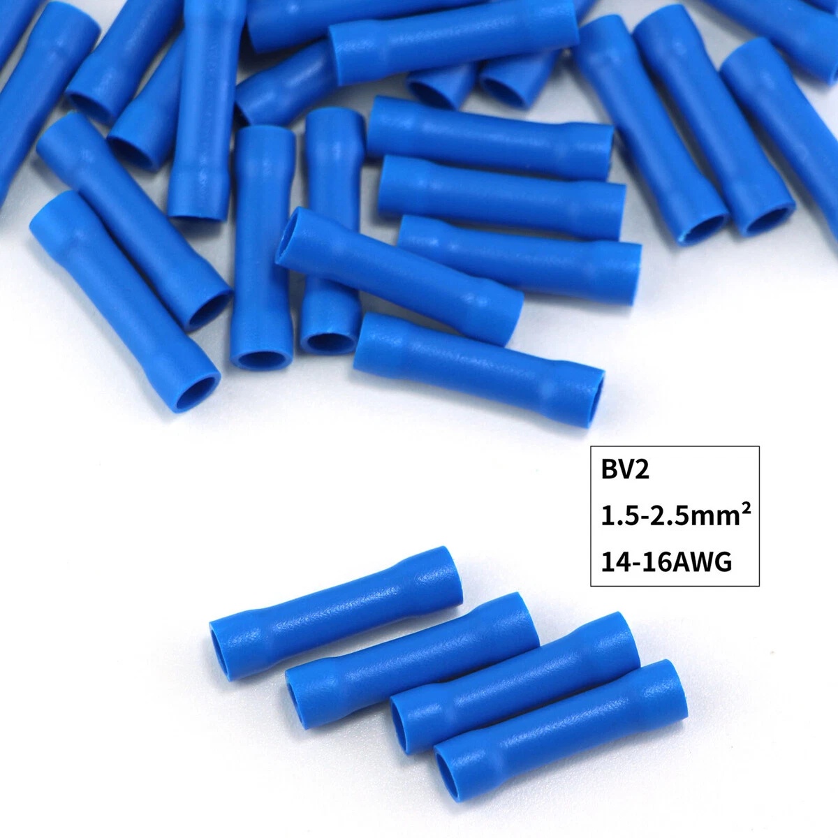 BV2 Insulated Crimp Terminal Blue For Wires Straight Butt Connectors