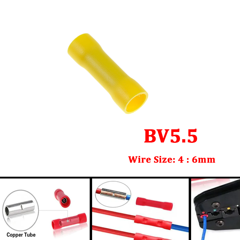 BV5.5 Insulated Crimp Terminal Yellow For Wires Straight Butt Connectors