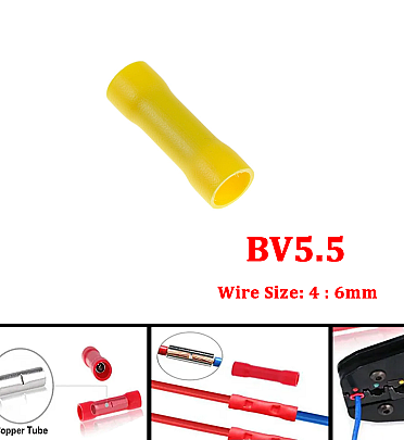 BV5.5 Insulated Crimp Terminal Yellow For Wires Straight Butt Connectors