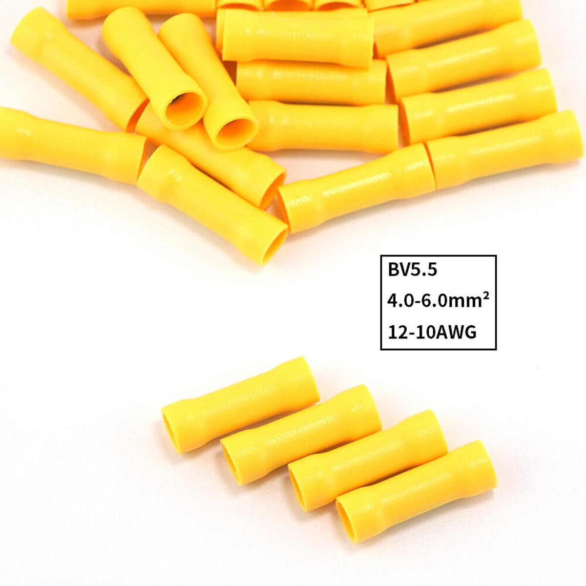 BV5.5 Insulated Crimp Terminal Yellow For Wires Straight Butt Connectors