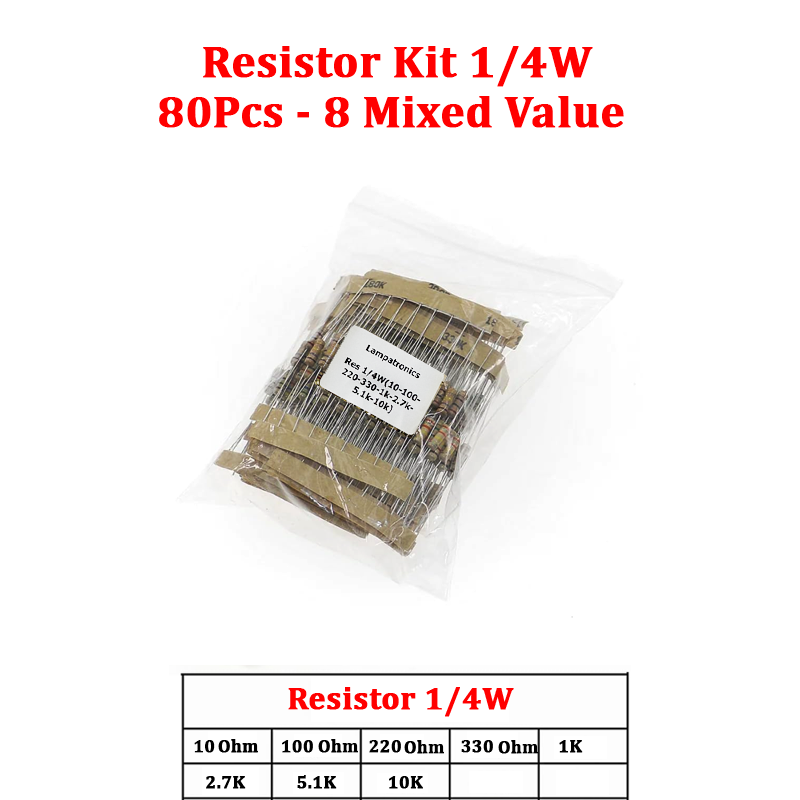 Resistor Kit 1/4W - 80 Resistors Mixed Value