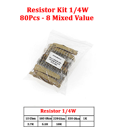 Resistor Kit 1/4W - 80 Resistors Mixed Value