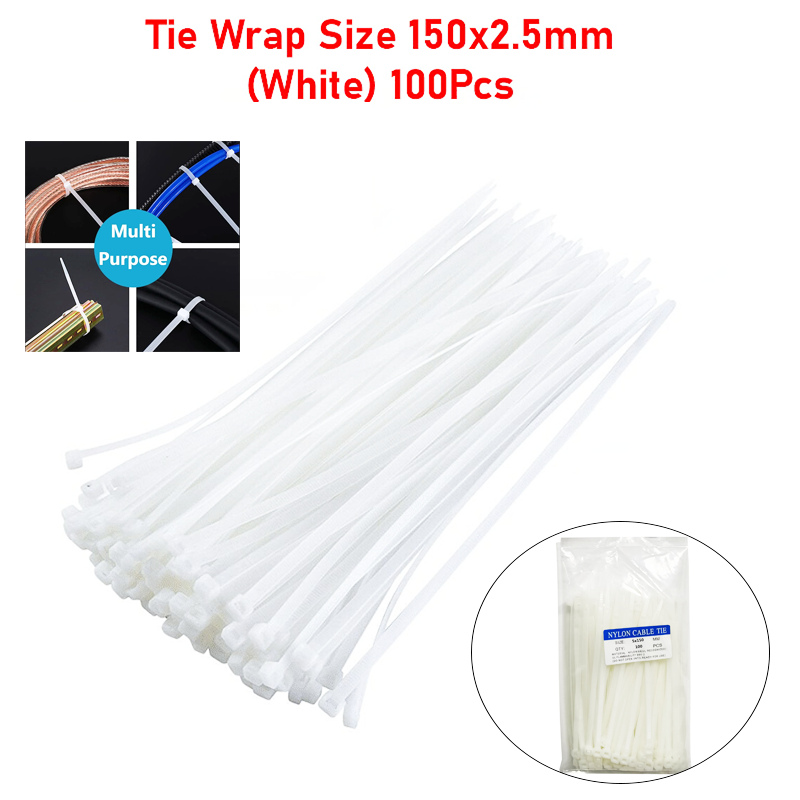 Tie Wrap Size 150x2.5mm (White) 100Pcs