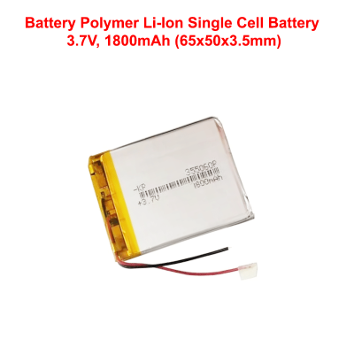 Battery Polymer Li-Ion Single Cell Battery 3.7V, 1800mAh (65x50x3.5mm)