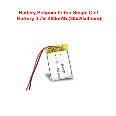 Polymer Li-Ion Single Cell Battery 3.7V, 400mAh (30x20x4 mm) 402030