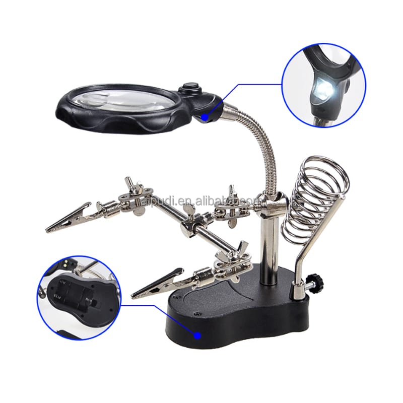 Magnifier With LED & Alligators Holders & Solder Iron Stand (TE-801) - Image 2