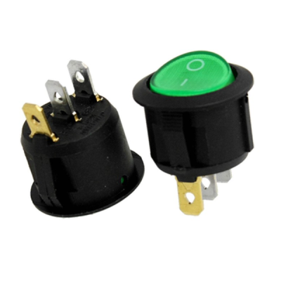 Round Rocker Switch ON-OFF With Lamp 3Pin (Green)