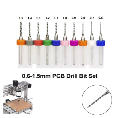 PCB Micro End Mill Bit Set 0.6:1.5mm for CNC (10Pcs)