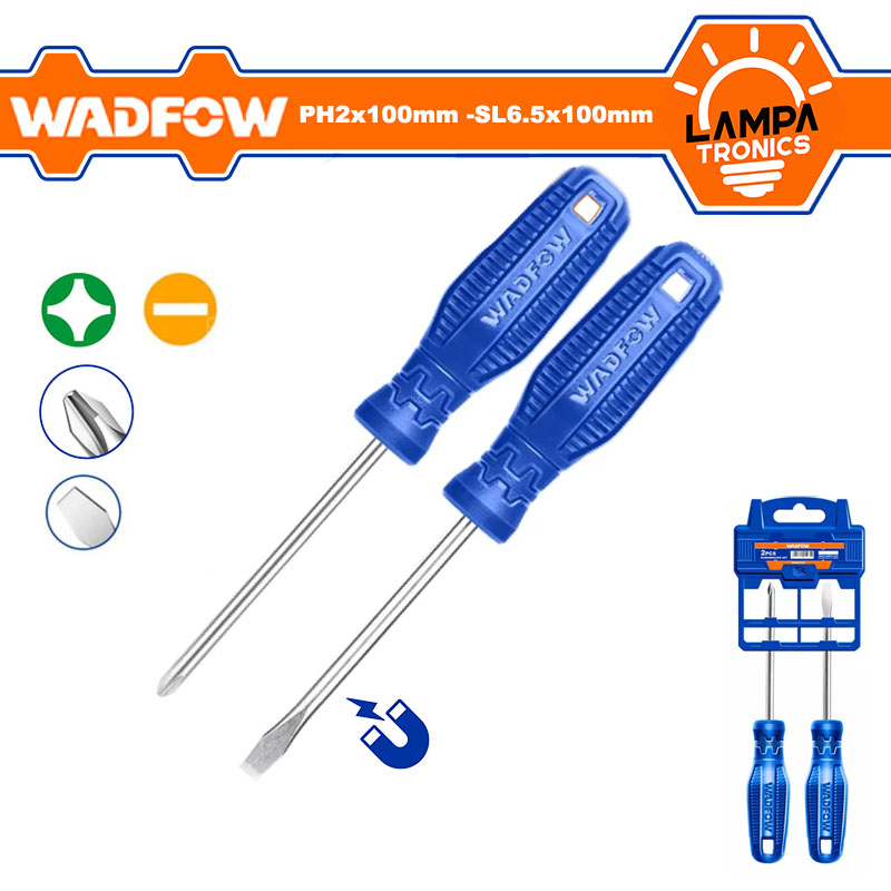 Screwdriver (+) (-) (PH2x100mm -SL6.5x100mm) Plastic Hand WADFOW - WSS2302