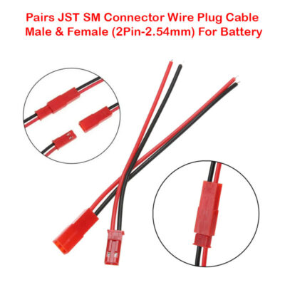Pairs JST SM Connector Wire Plug Cable Male & Female (2Pin-2.54mm) For Battery