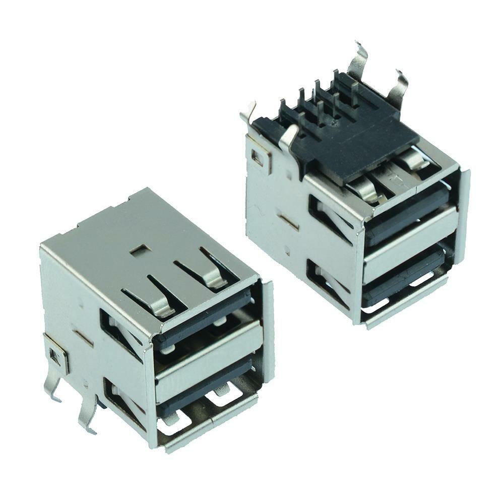 Dual Female USB 2.0 Connector on PCB (Type-A) - DIP 8Pin - Image 2