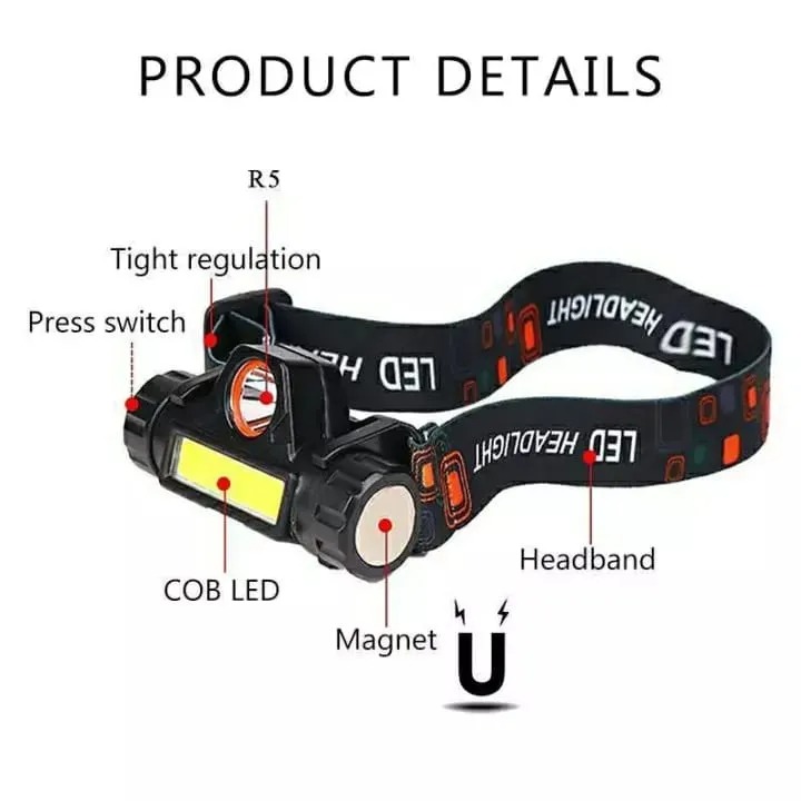 LED Head Lamp COB Rechargeable Waterproof with Built-in Battery - Image 8