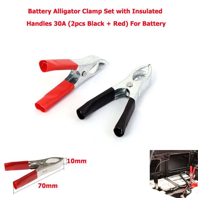 Battery Alligator Clamp Set with Insulated Handles 30A (2pcs Black + Red) For Battery