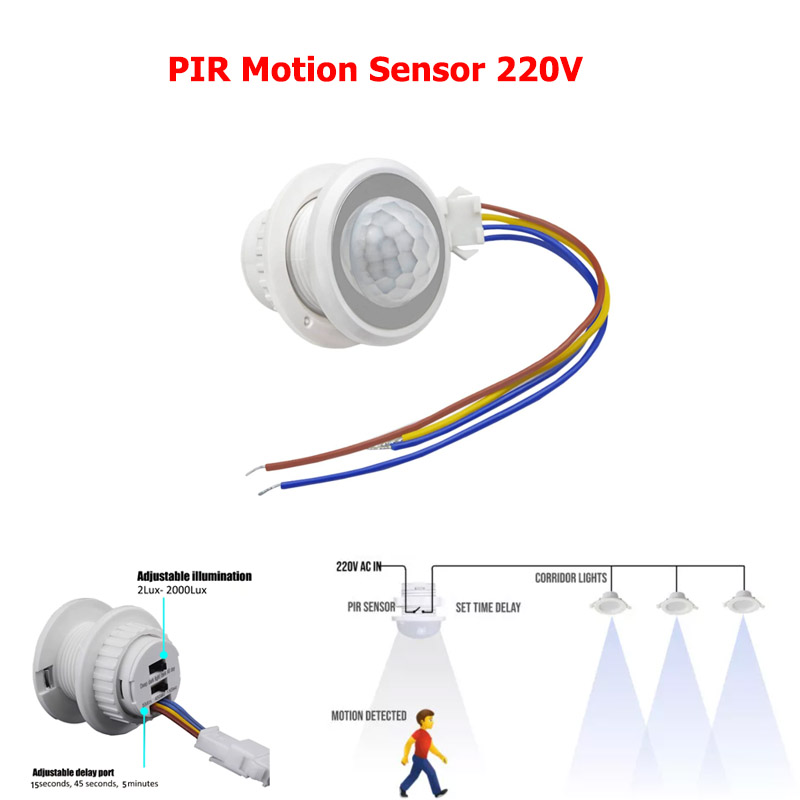 PIR Motion Sensor 220V Infrared Switch With Adjustable Light Sensitivity and Time Delay - RS3129