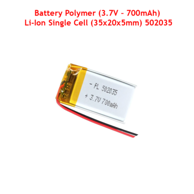 Battery Polymer (3.7V – 700mAh) Li-Ion Single Cell (35x20x5mm) 502035